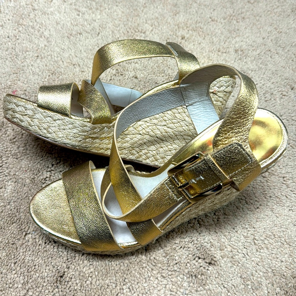 Michael Kors Gold Espadrille Wedge Sandals Women’s Size 9